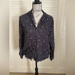 Pink Victoria’s Secret black celestial star whimsigoth Pajama button Top Blouse